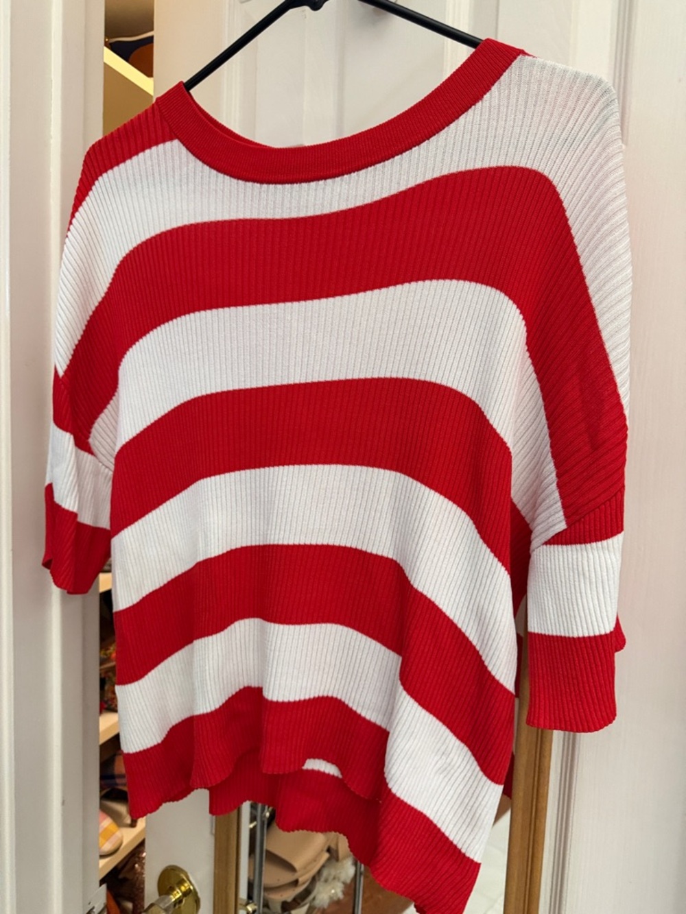 Mango Red & White Striped Knit Sweater Tee